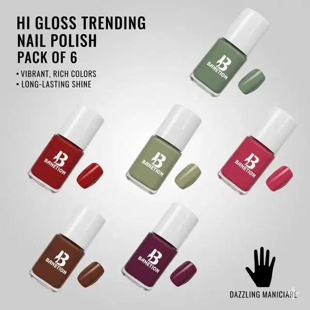 Banetion Hi Gloss Trending Nail Polish, Pack Of 6