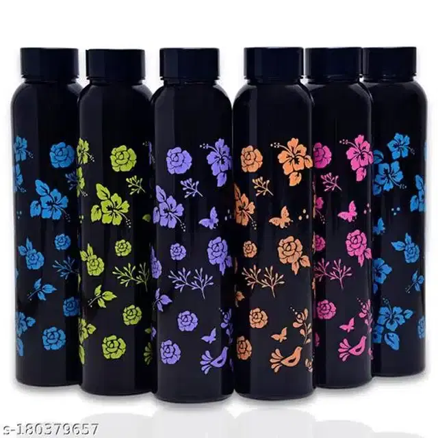 Water Bottle Set, Black, 1000 ml, Pack of 6