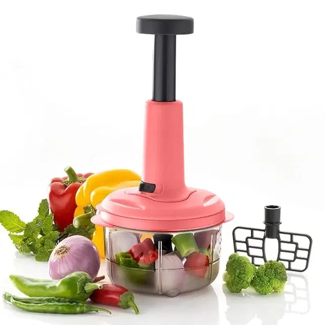 Plastic 2-in-1 Push Vegetable and Fruit Chopper, Multicolor, 900 ml