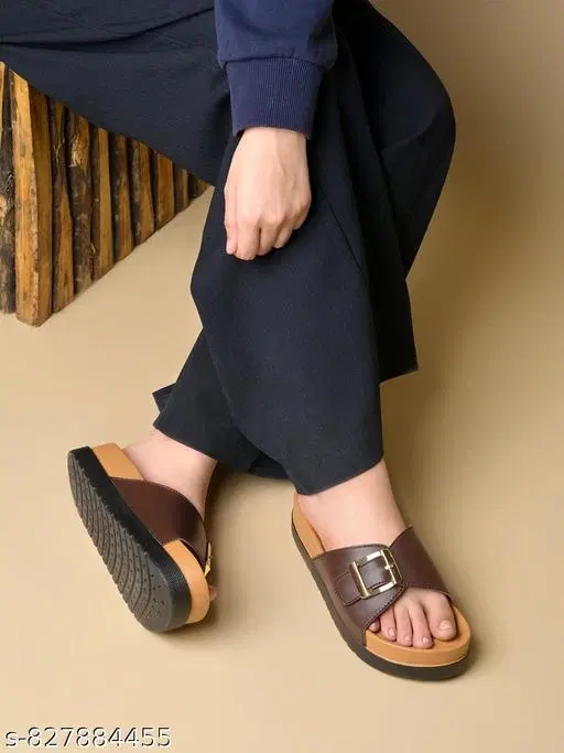 Shoetopia Flat Sandals Brown Size IND-8
