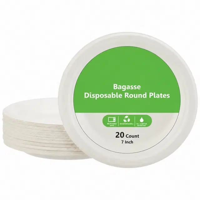 Bagasse Sugarcane Round Plate 7in Pack of 10 Pcs
