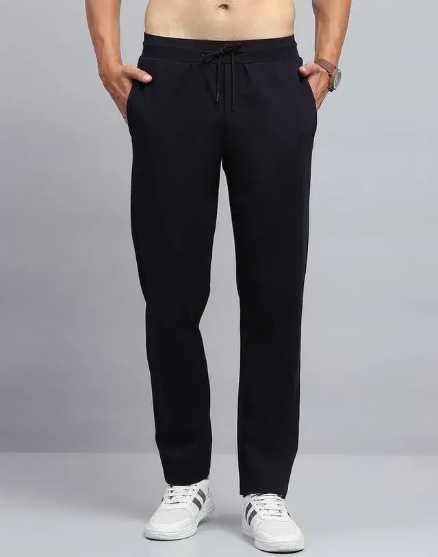 Fleece Regular Fit Track Pants for Men, Black (L)