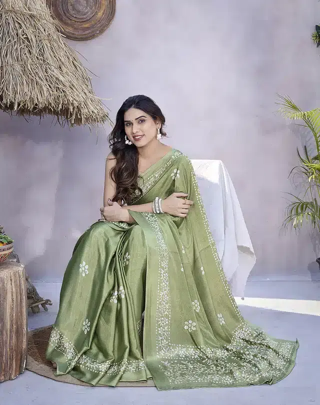 Chiffon Printed Saree for Women (Green, 6 m)