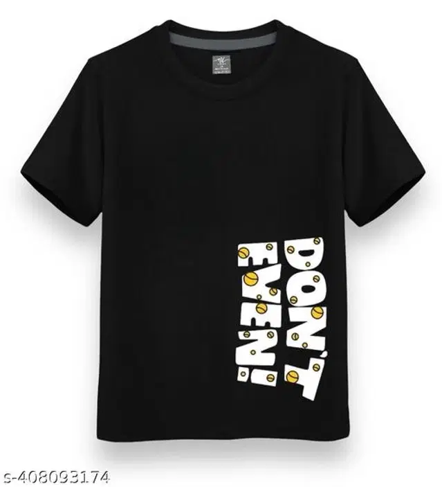 Round Neck T-Shirt for Boys & Girls (Black, 12-13 Years)