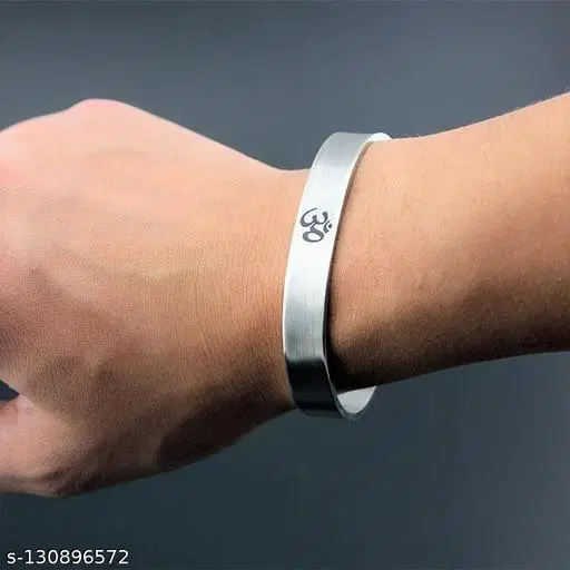 Silver Om Printed Kada Bracelet for Men, Pack of 2