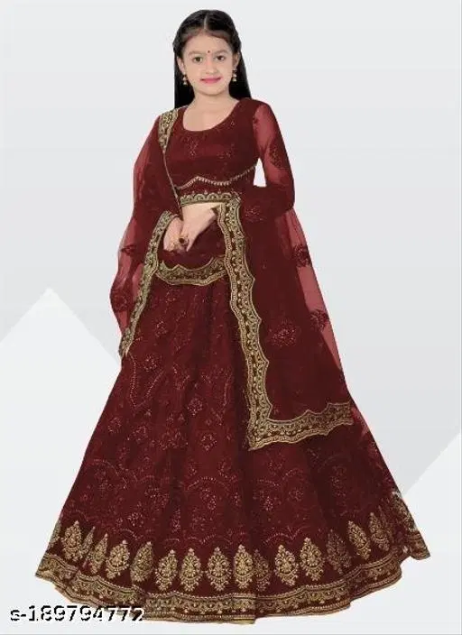 Lehenga Choli for Girls (Maroon, 13-14 Years)