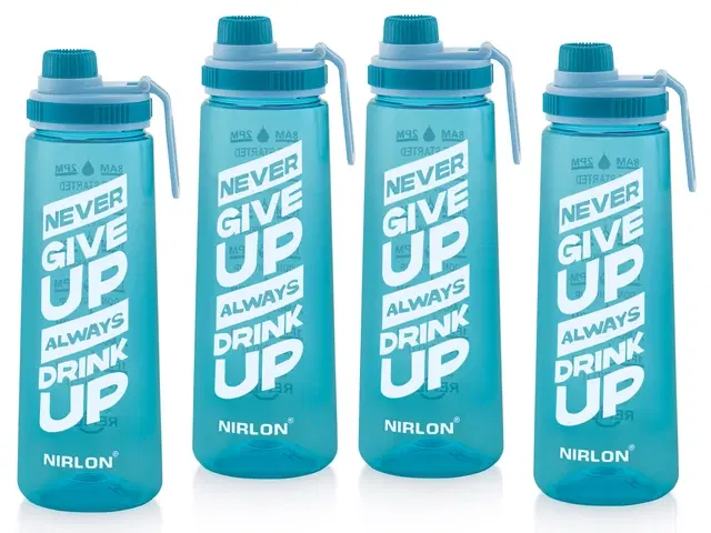 Nirlon Clear Sip Motivational Fitness Sport Water Bottle 800Ml Set Of 4 & Time Maker, Leak-Proof, Bpa-Free, Toxin Free Plastic Drink Bottle Design For Unisex At Gym, School, Office ( Blue )