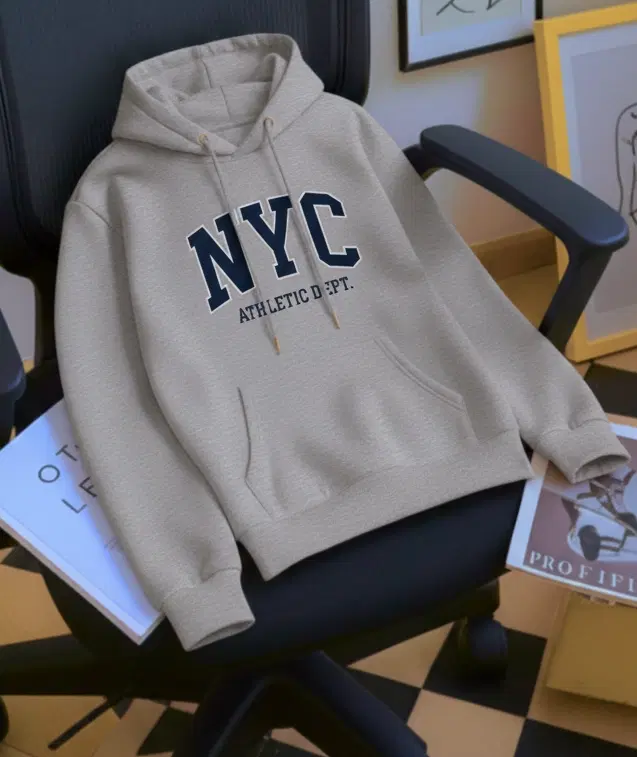 Fleece Printed Hoodie for Men, Grey (M)