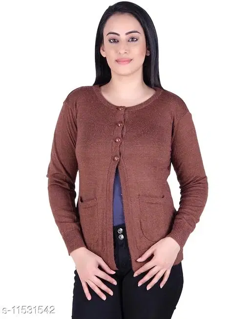 Acrylic Solid Sweater for Women (Brown, M)