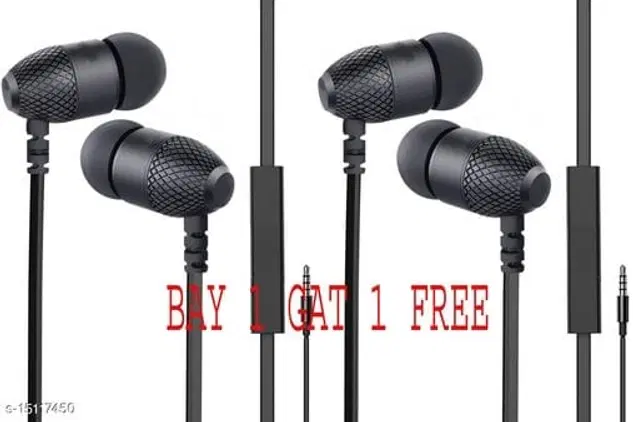 Plastic Headphones with Microphone, Black, Pack of 2