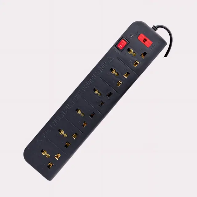 High Quality 6+1 with 230 cm Wire Length 3 Pin Extension Board, Black