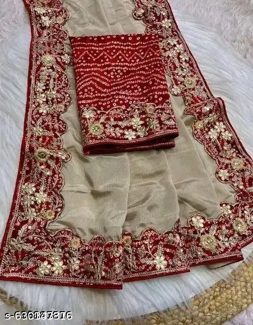 Chinnon Saree for Women, Cream (5.5 M)