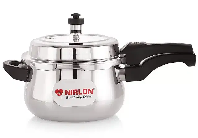 Nirlon Stainless Steel Outer Lid Pressure Cooker, Silver & Black, 5 L