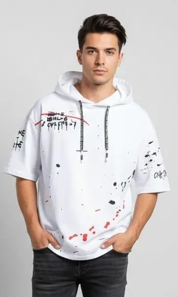 Polyester Printed T-shirt for Men, White (XL)