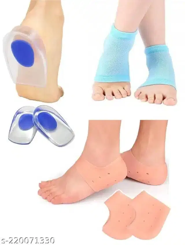 Moisturizing Silicon Gel Socks with Foot Pad, Beige, Set of 3