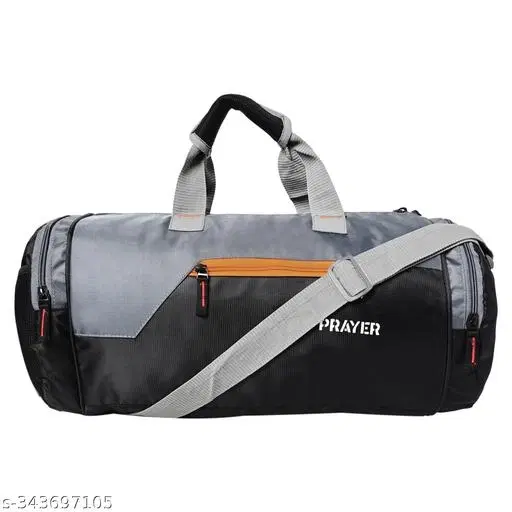 Prayer Unisex Polyester Gym Bag / Adjustable Shoulder Bag for Men / Duffle Bag for Gym / Fitness & Sports Travel Bag / Separate Shoe Pocket for Gym Accessories / Workout Kit Bag Gym kit Bag with separate shoes pocket Black