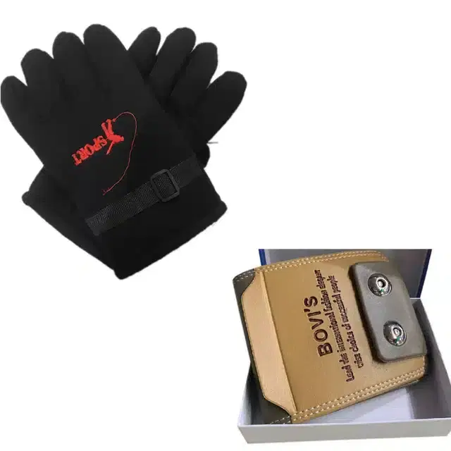 Fleece Winter Gloves with Wallet for Men, Combo of 2 (Black)