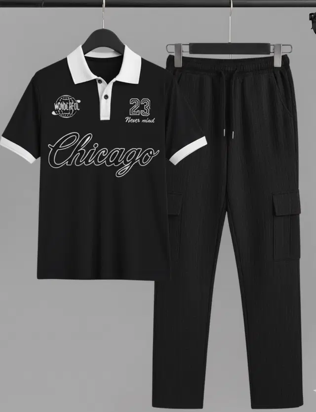 Solid Night Suit For Men  Black , (M)