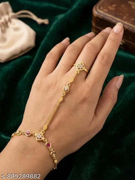 Hath Panja Bracelet for Women (Gold, Free Size)