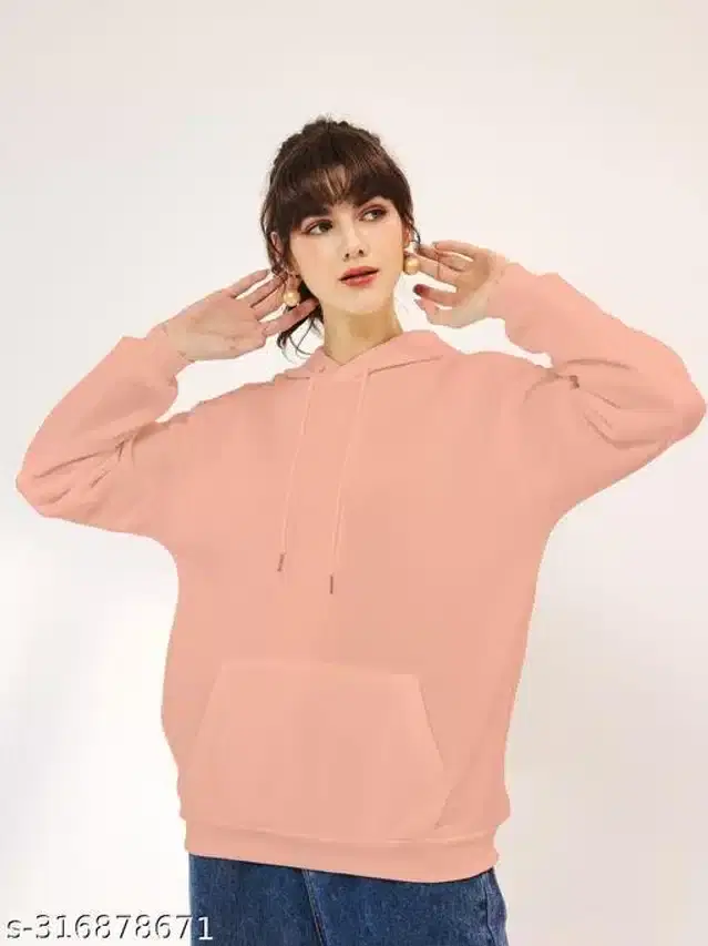 Full Sleeves Hooded Sweatshirt for Women (Peach, S)