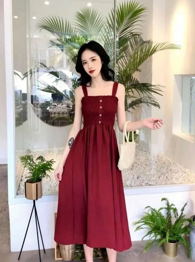 Poly Crepe Dress for Women (Maroon, S)