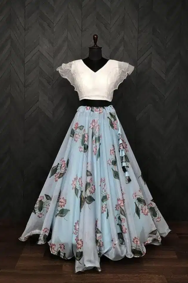 Ready to Wear Lehenga Choli for Women (Sea Blue, XS)