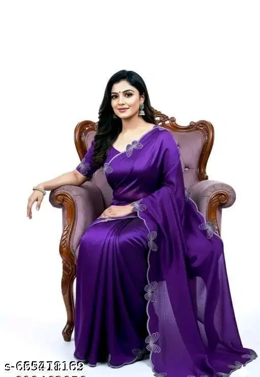 Chiffon Embroidered Saree For Women, Purple