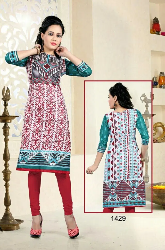Cotton Printed Unstitched Kurti Fabric for Women (Multicolor, 2 m)