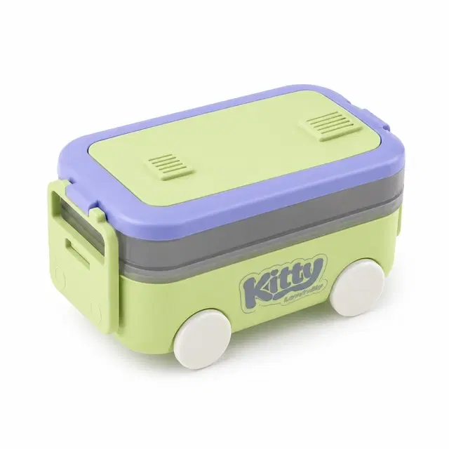 Cute Bus Shape Lunch Box For Kids, With Spoon & Fork (Multicolor)
