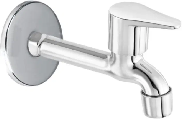 Stainless Steel Long Body Bib Cock Tap with Wall Flange, Silver, Set of 1