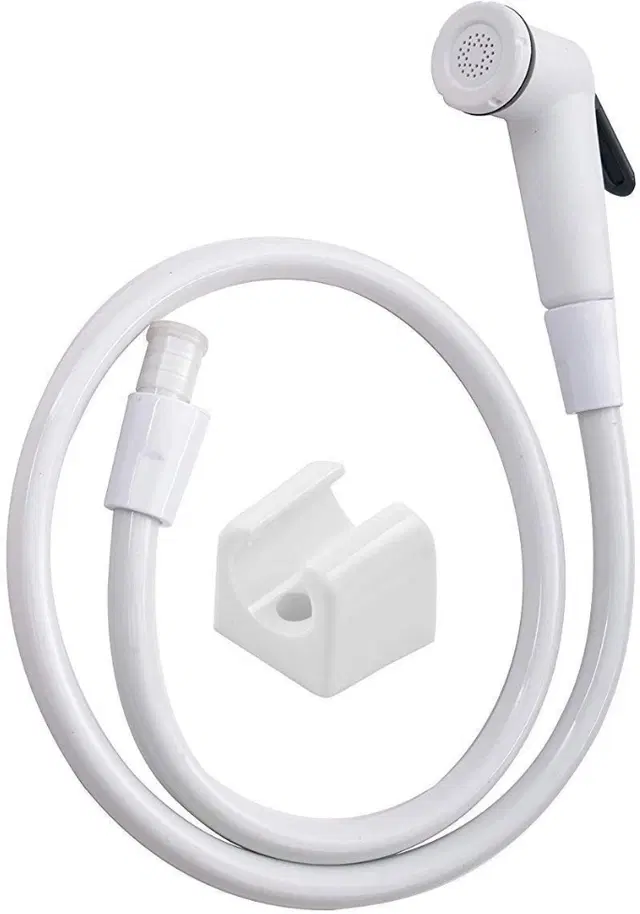 Black Ring Health Faucet with 1 mtr Hose Pipe & Hook, White, Set of 1