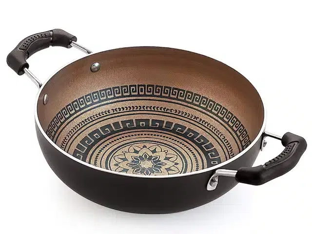NIRLON Aluminium Deep Kadhai, Black & Copper, 2250 ml