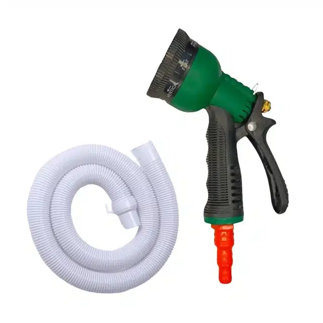 LAZYwindow 8 in 1 Heavy Duty Garden Hose Nozzle with Semi Automatic Washing Machine Water Outlet Pipe Combo, Green, Pack of 2