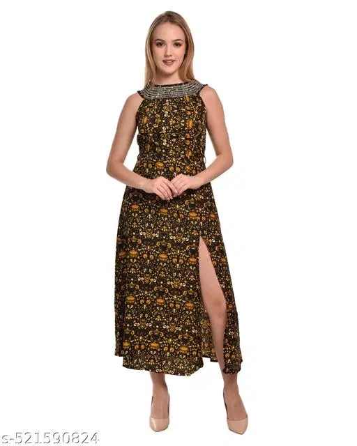 A-line Full-Length Dress for Women (Yellow, S)