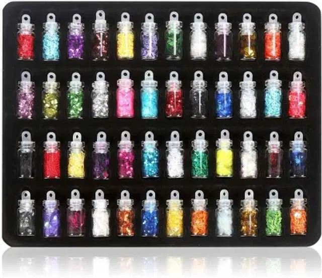 Glazed 48 Bottles Set 3D Nail Art Charms Kit, Random Nail Art Glitter Sequins, Glitter, Multicolor, HKC-2