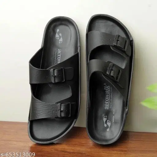 Aerowalk Leather Sliders for Men (Black, 10) Pack of 2