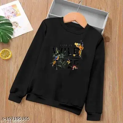 Round Neck Printed Sweatshirt for Women (Black, S)