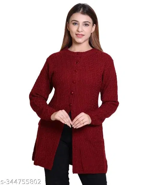 Acrylic Solid Sweater for Women (Maroon, M)