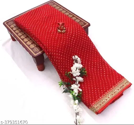 Georgette Solid Saree for Women, Red (6.3 m)