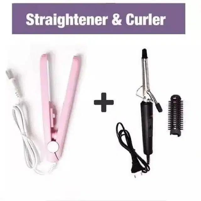 Mini Hair Straightener with Curler, Set of 2, Multicolor, 1000 W