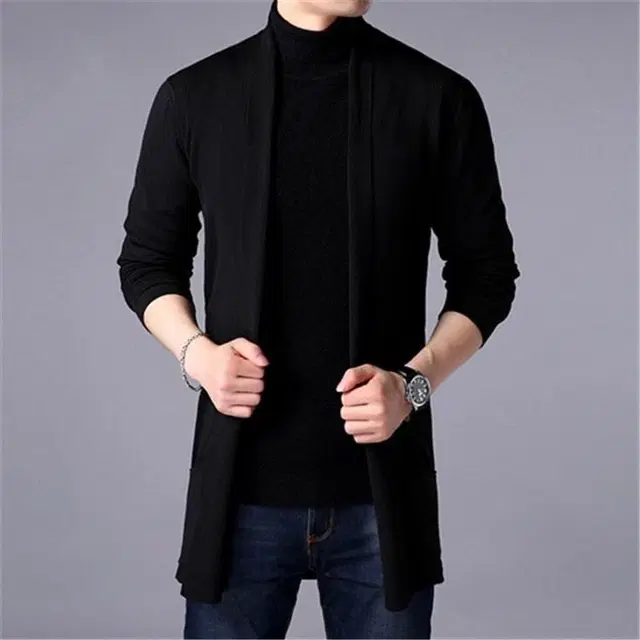Cotton Blend Shrug for Men (Black, S)