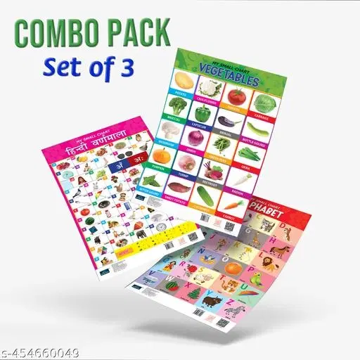 Bookford Publications My small chart Alphabet, Hindi Varnamala & Vegetables (Set of 3)