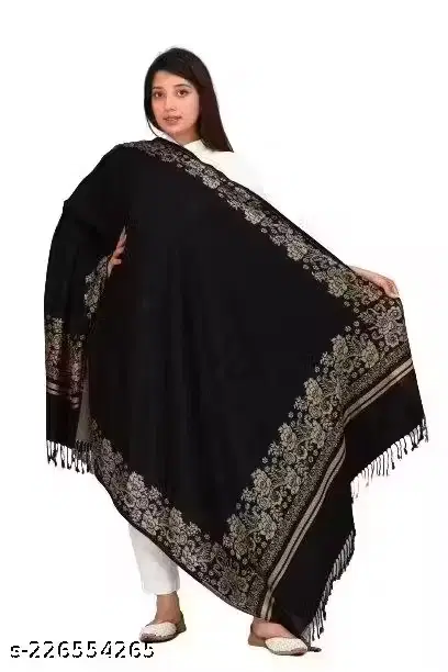 Woolen Shawl for Women (Black, Free Size)