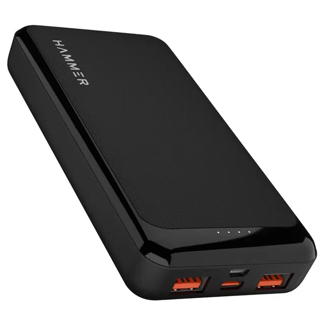 Hammer Ultra Charge 20000mAh 22.5w Power Bank 20w Pd Fast Charging, 3 Output, 2 Input Ports Type-C/PD, Micro Usb And Multiple Layers Of Protection (Black)