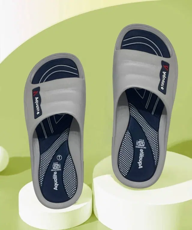 Aqualite Casual Sliders for Men (Grey, Blue, 9 UK/India)