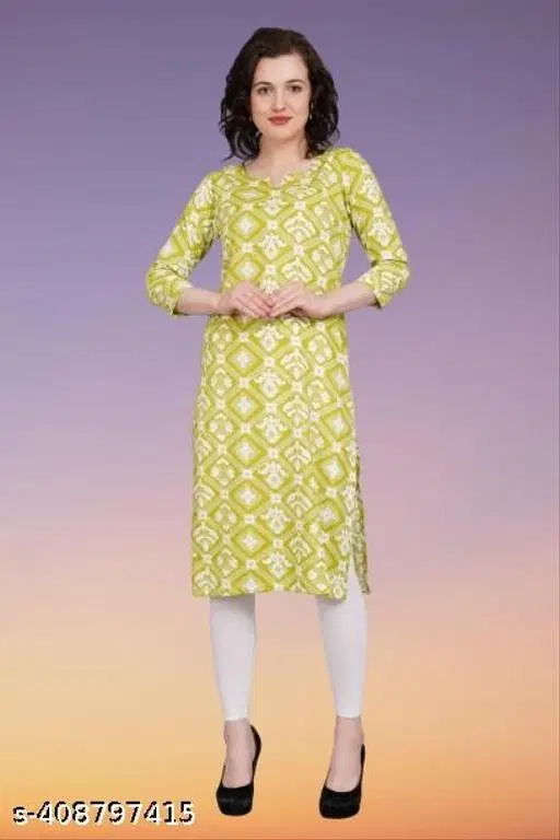 Polycotton Printed Kurti for Women, Green (S)