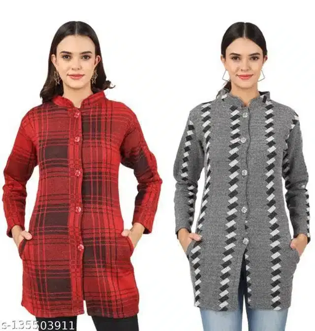 Woolen Cardigans for Women, Pack of 2 (Multicolor, M)