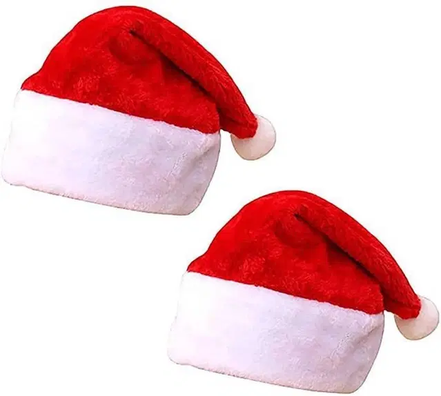 Cotton Santa Claus Cap for Kids, Pack of 2 (Red & White, 0-1 Years)
