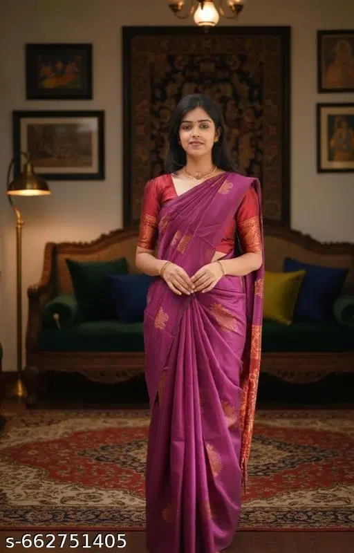 Kanjeevaram Silk Saree for Women (Purple, Free Size)