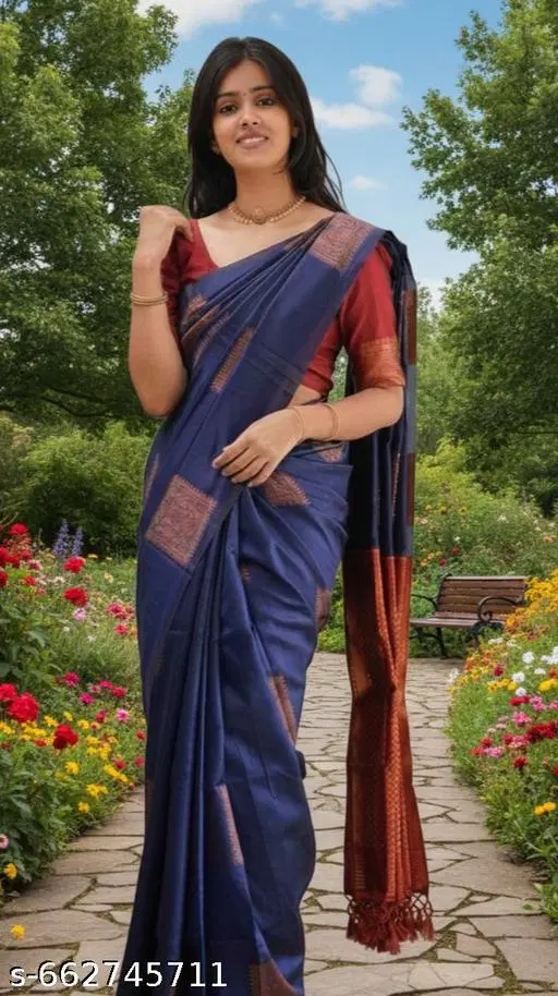 Banarasi Silk Saree for Women (Blue, Free Size)